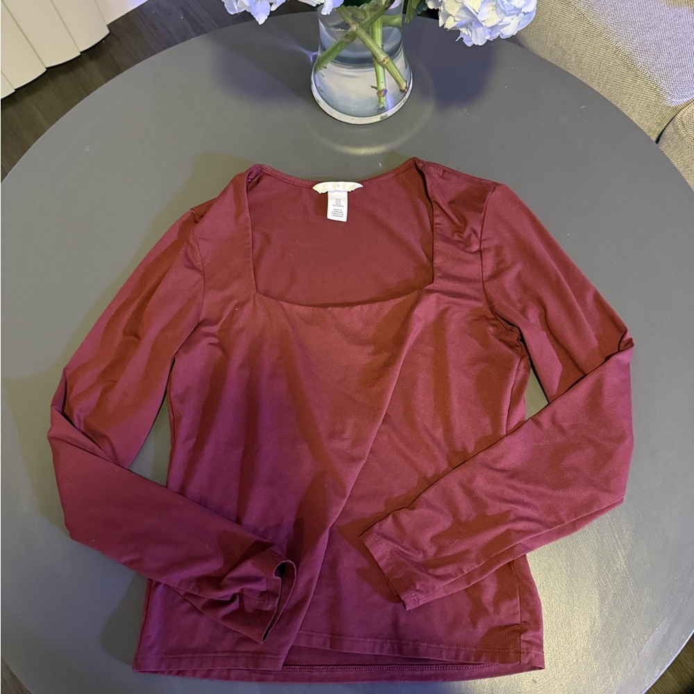 H&M Women's Long Sleeve Square Neck Top - Maroon